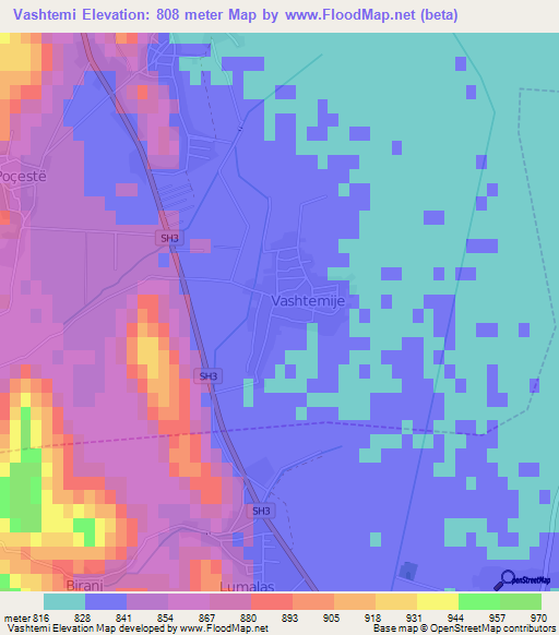 Vashtemi,Albania Elevation Map