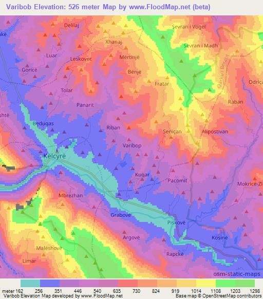 Varibob,Albania Elevation Map