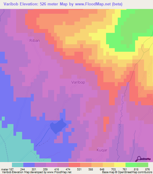 Varibob,Albania Elevation Map