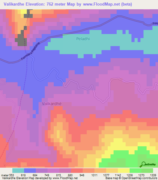 Valikardhe,Albania Elevation Map