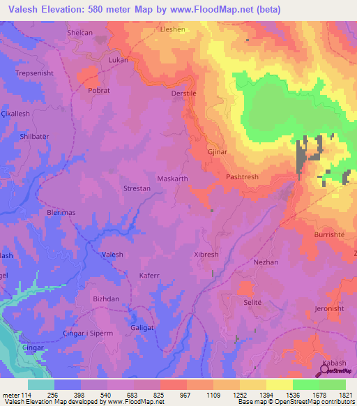 Valesh,Albania Elevation Map