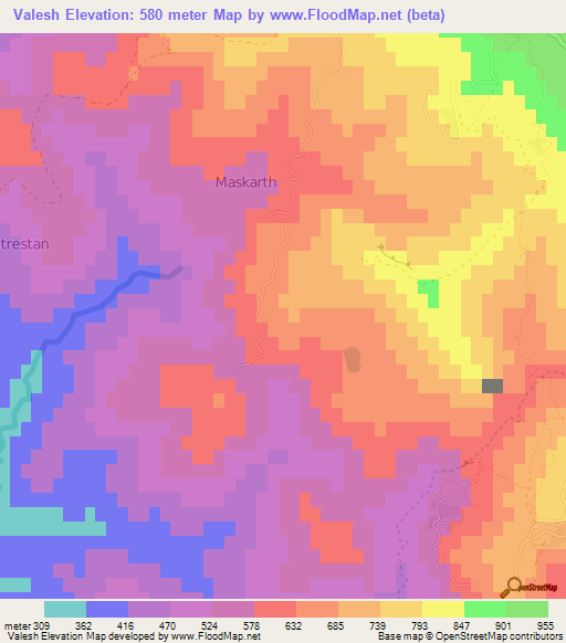 Valesh,Albania Elevation Map