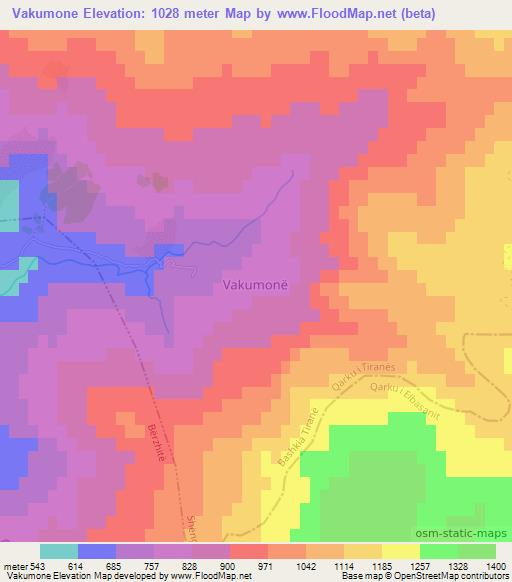 Vakumone,Albania Elevation Map