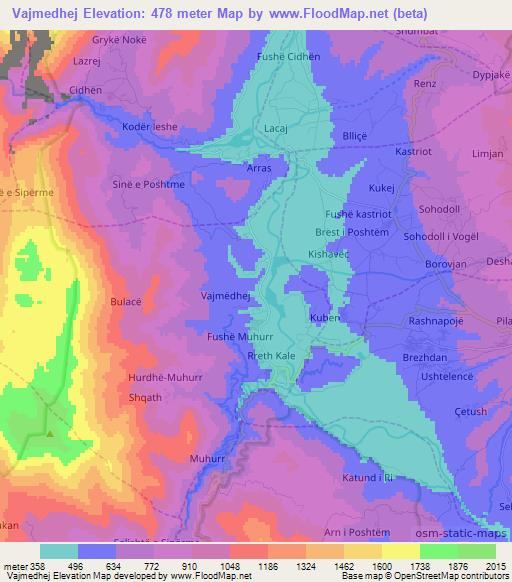 Vajmedhej,Albania Elevation Map