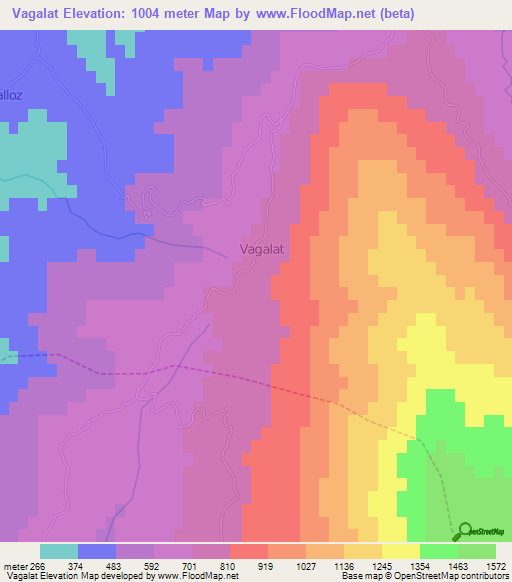 Vagalat,Albania Elevation Map