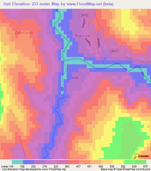 Usti,Albania Elevation Map