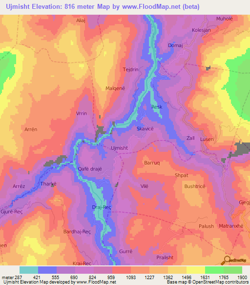 Ujmisht,Albania Elevation Map