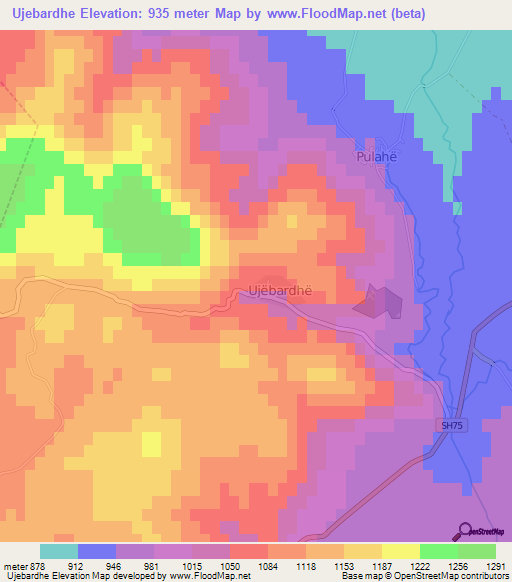 Ujebardhe,Albania Elevation Map