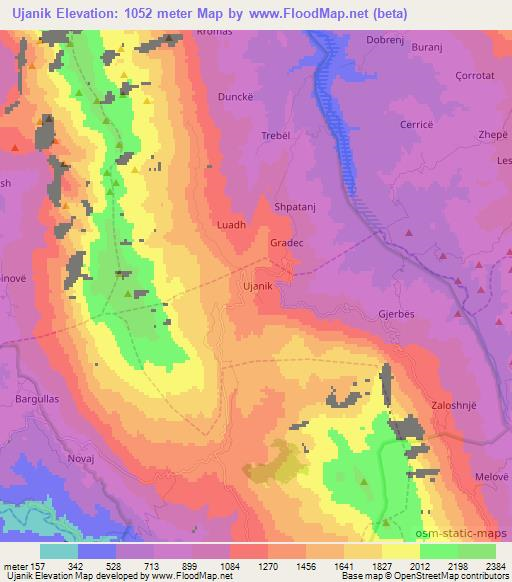 Ujanik,Albania Elevation Map