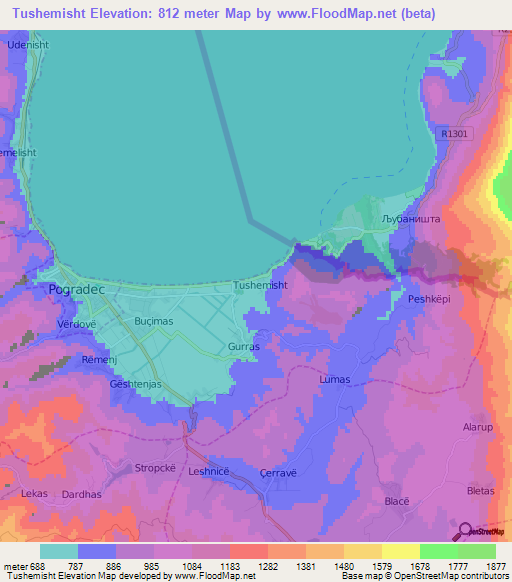 Tushemisht,Albania Elevation Map