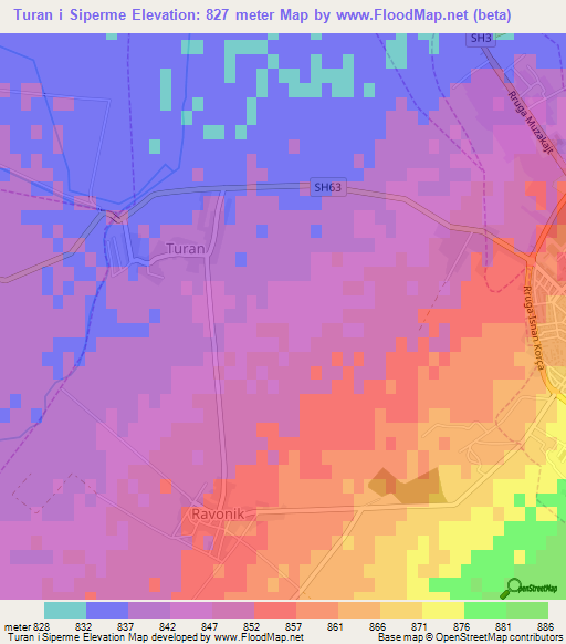 Turan i Siperme,Albania Elevation Map