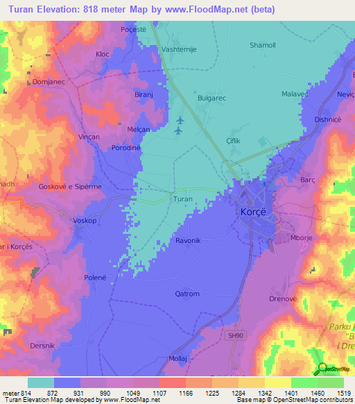 Turan,Albania Elevation Map