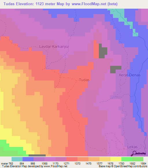 Tudas,Albania Elevation Map