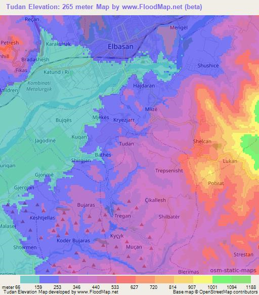 Tudan,Albania Elevation Map