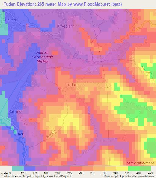 Tudan,Albania Elevation Map