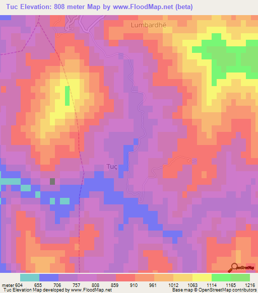 Tuc,Albania Elevation Map