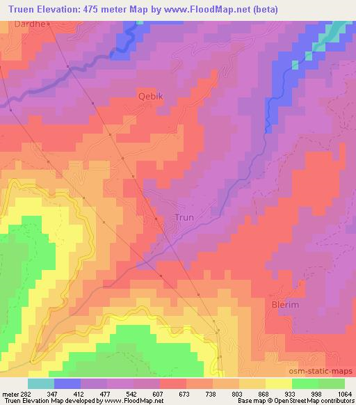 Truen,Albania Elevation Map
