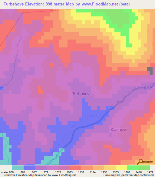 Turbehove,Albania Elevation Map