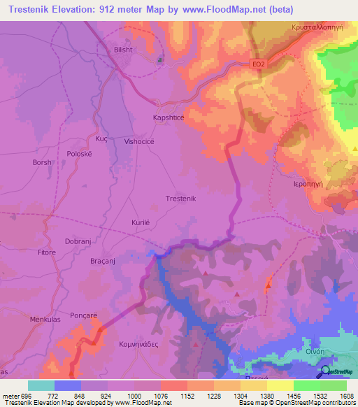 Trestenik,Albania Elevation Map