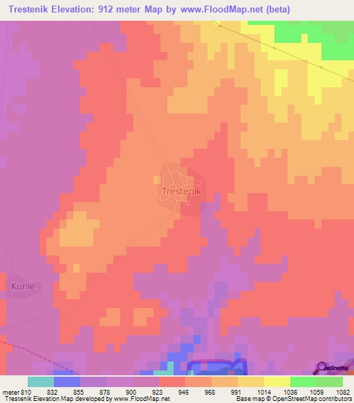 Trestenik,Albania Elevation Map