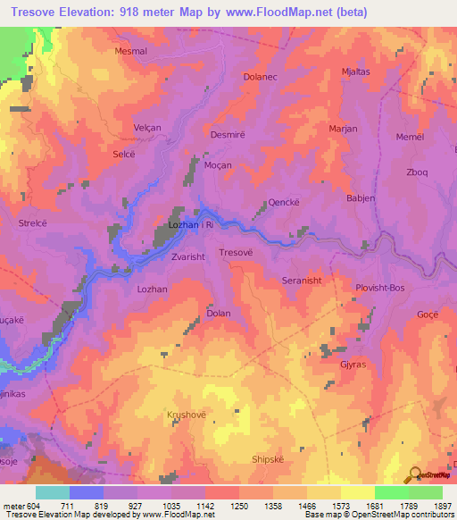 Tresove,Albania Elevation Map