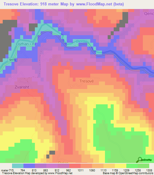 Tresove,Albania Elevation Map