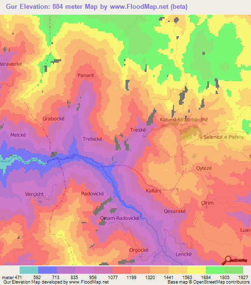 Gur,Albania Elevation Map