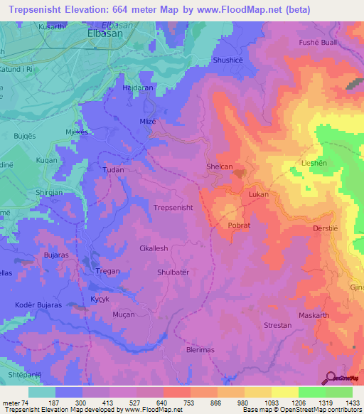 Trepsenisht,Albania Elevation Map