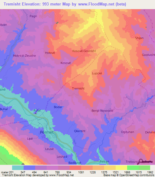 Tremisht,Albania Elevation Map