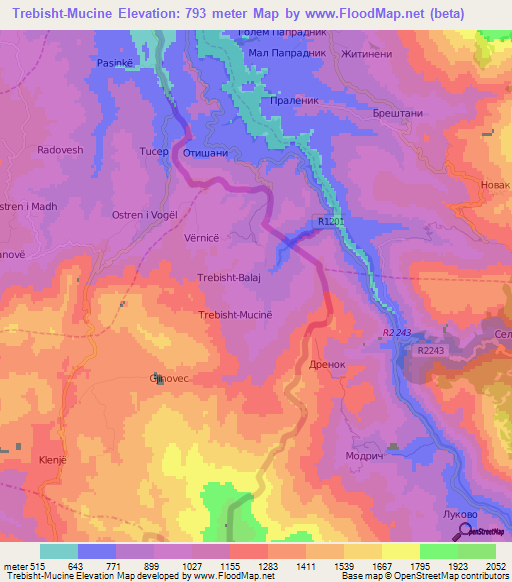 Trebisht-Mucine,Albania Elevation Map