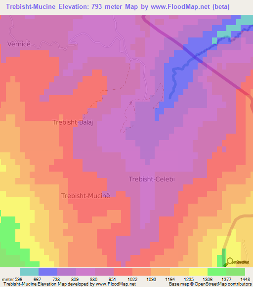 Trebisht-Mucine,Albania Elevation Map