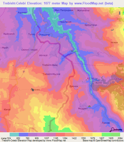 Trebisht-Celebi,Albania Elevation Map