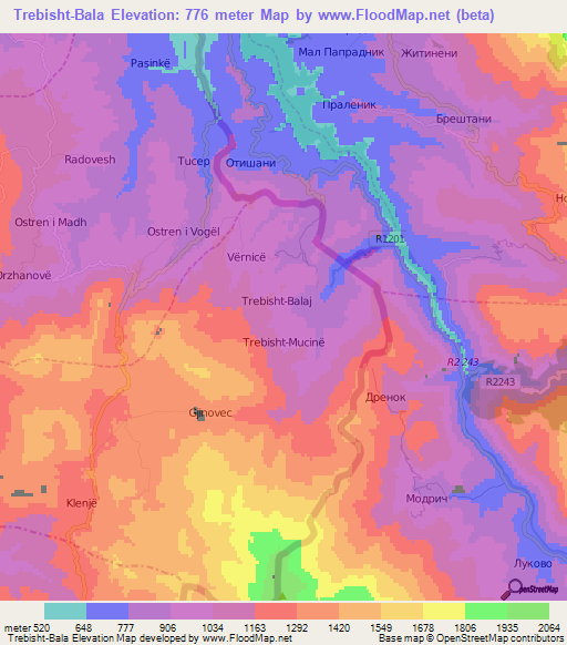 Trebisht-Bala,Albania Elevation Map