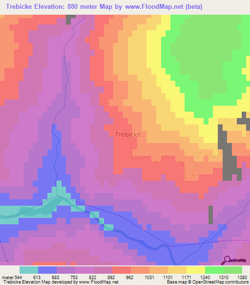 Trebicke,Albania Elevation Map