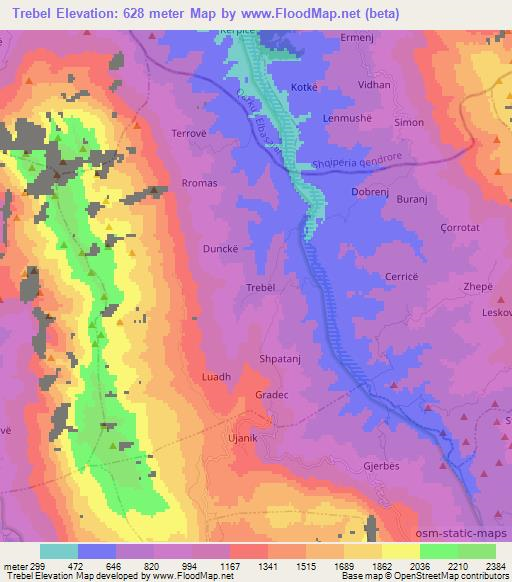 Trebel,Albania Elevation Map