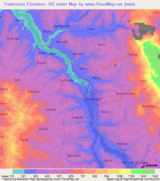 Trashovice,Albania Elevation Map