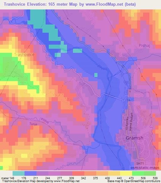 Trashovice,Albania Elevation Map