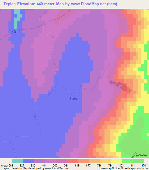 Teplan,Albania Elevation Map