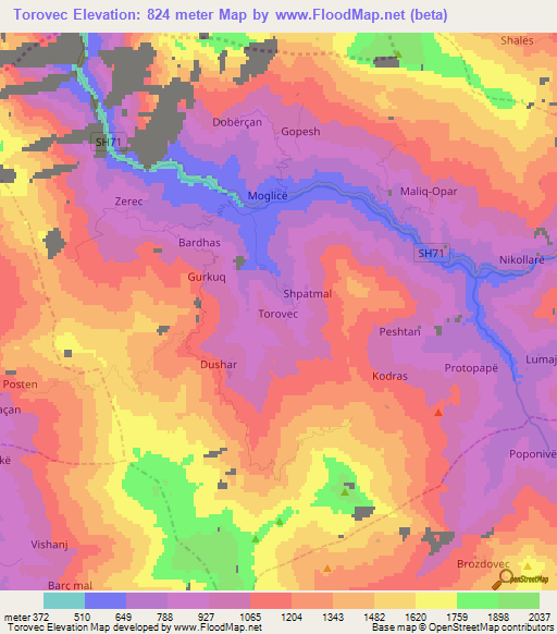 Torovec,Albania Elevation Map