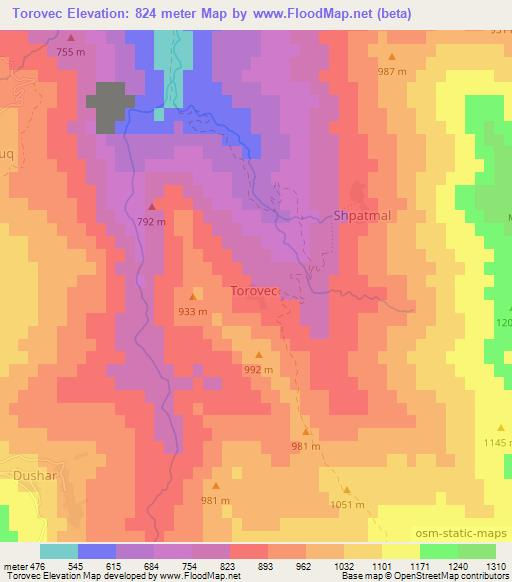 Torovec,Albania Elevation Map