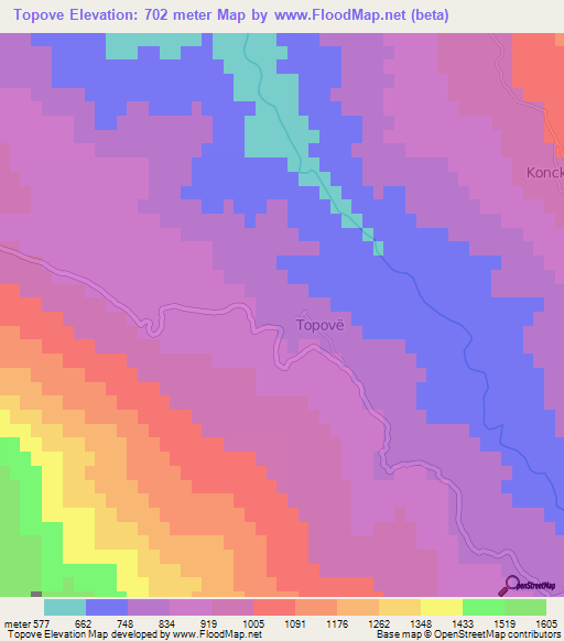 Topove,Albania Elevation Map