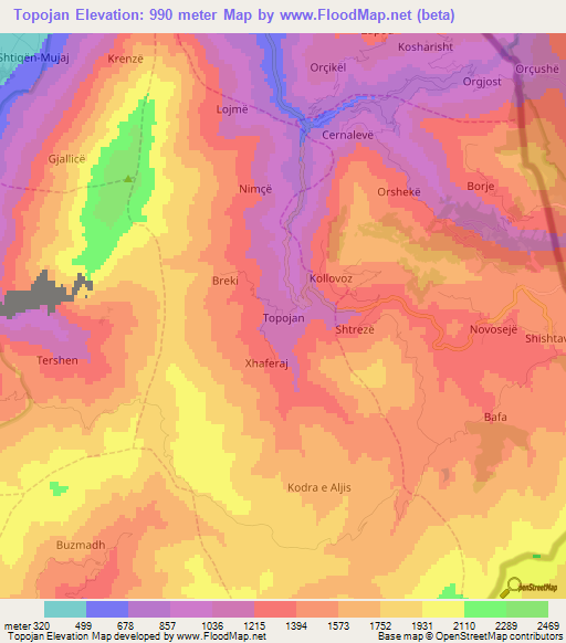 Topojan,Albania Elevation Map