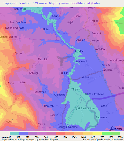 Topojan,Albania Elevation Map
