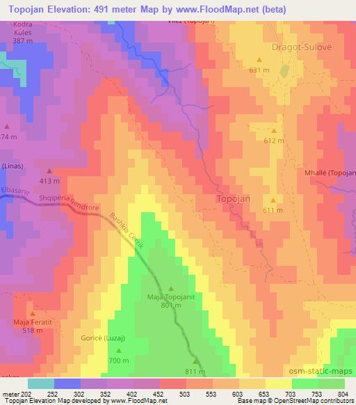 Topojan,Albania Elevation Map
