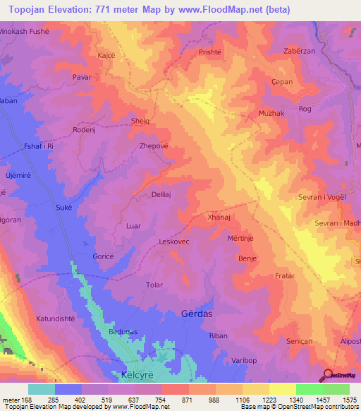 Topojan,Albania Elevation Map