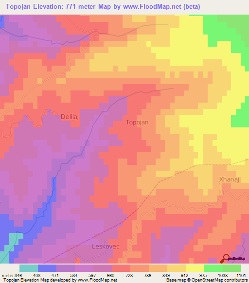 Topojan,Albania Elevation Map