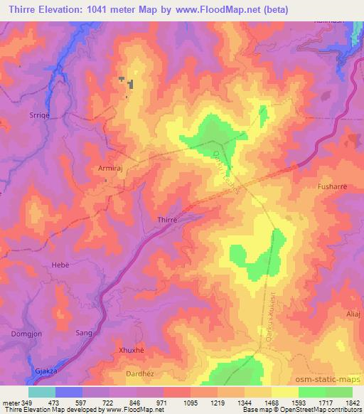 Thirre,Albania Elevation Map