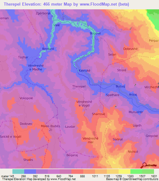 Therepel,Albania Elevation Map