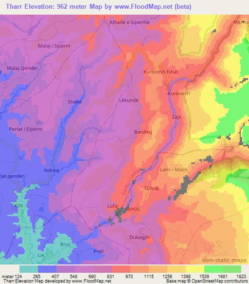Tharr,Albania Elevation Map