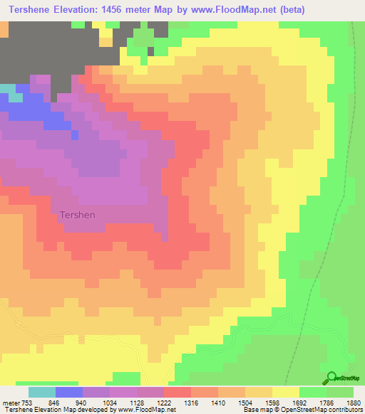 Tershene,Albania Elevation Map